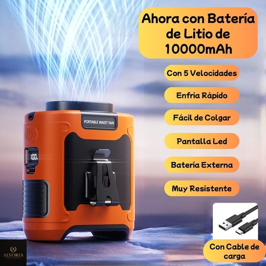 Ventilador Portátil de Cintura con Power Bank y Luz LED – ALVORIA™ 3 en 1