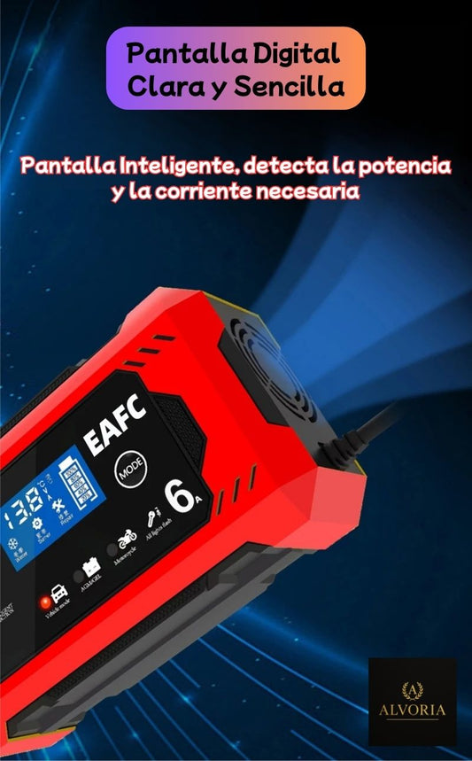 Cargador de Batería Inteligente 12V 6A – Reparación por Pulso, Auto-Stop, Modo Moto y Coche | Para Baterías AGM, GEL, SLA y Plomo-Ácido