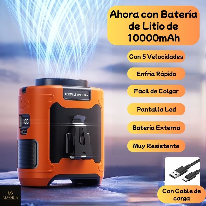 Ventilador Portátil de Cintura con Power Bank y Luz LED – ALVORIA™ 3 en 1