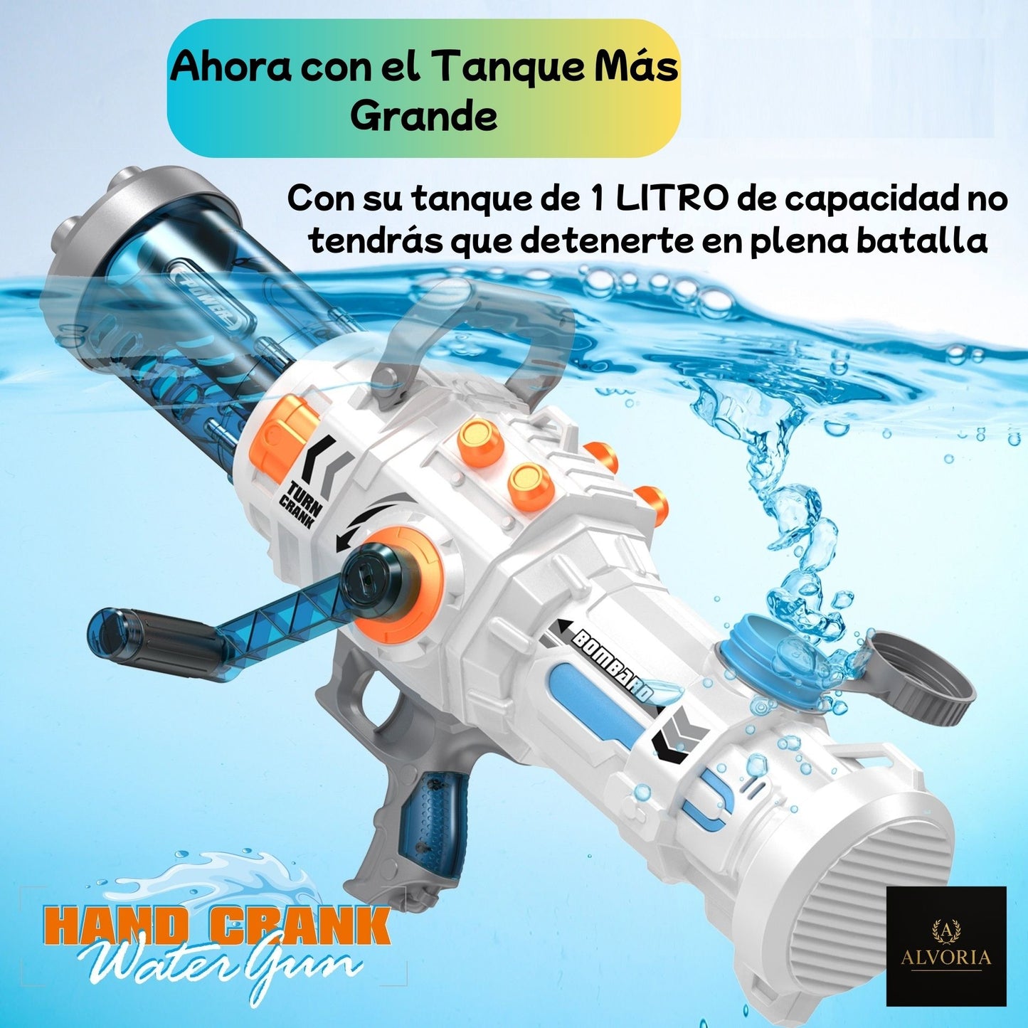 Pistola de Agua Gatling 1000ml | Alta Capacidad | Verano Niños