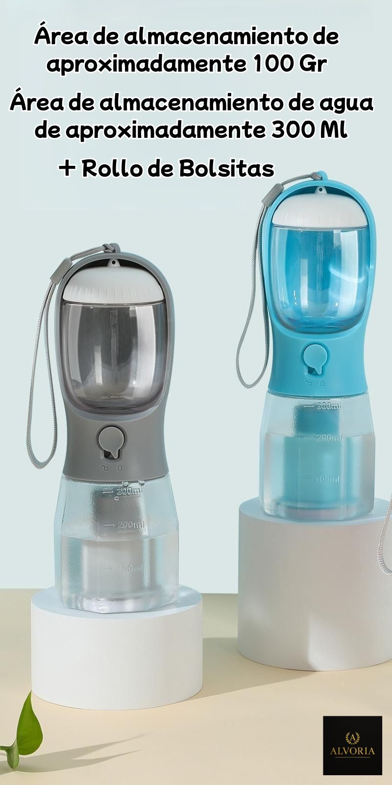 Botella 3 en 1 para Perros | Agua, Comida y Bolsas | Antiderrame