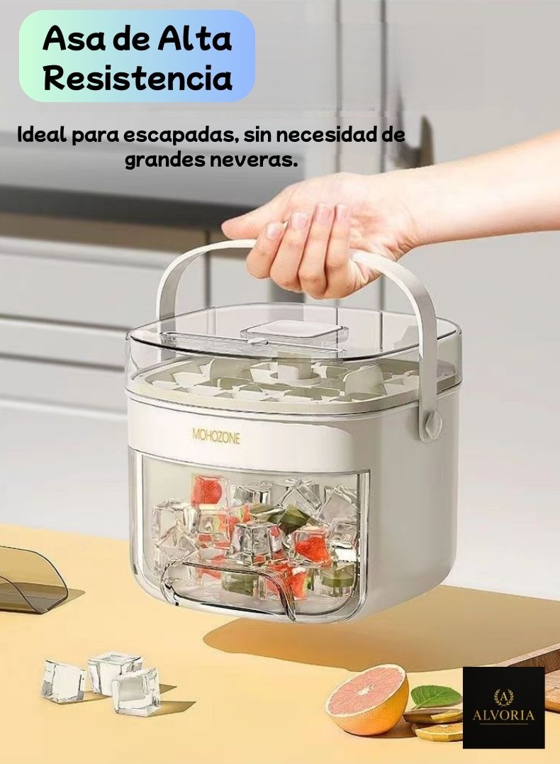 Cubo de Hielo 3 en 1 Portátil – Prensa, Almacenaje y Tapadera Hermética | Ideal para Playa, Casa, Piscina y Fiestas