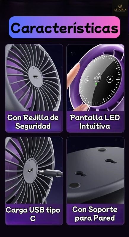 Ventilador de Escritorio ALVORIA™ con Luz LED y Control Táctil USB