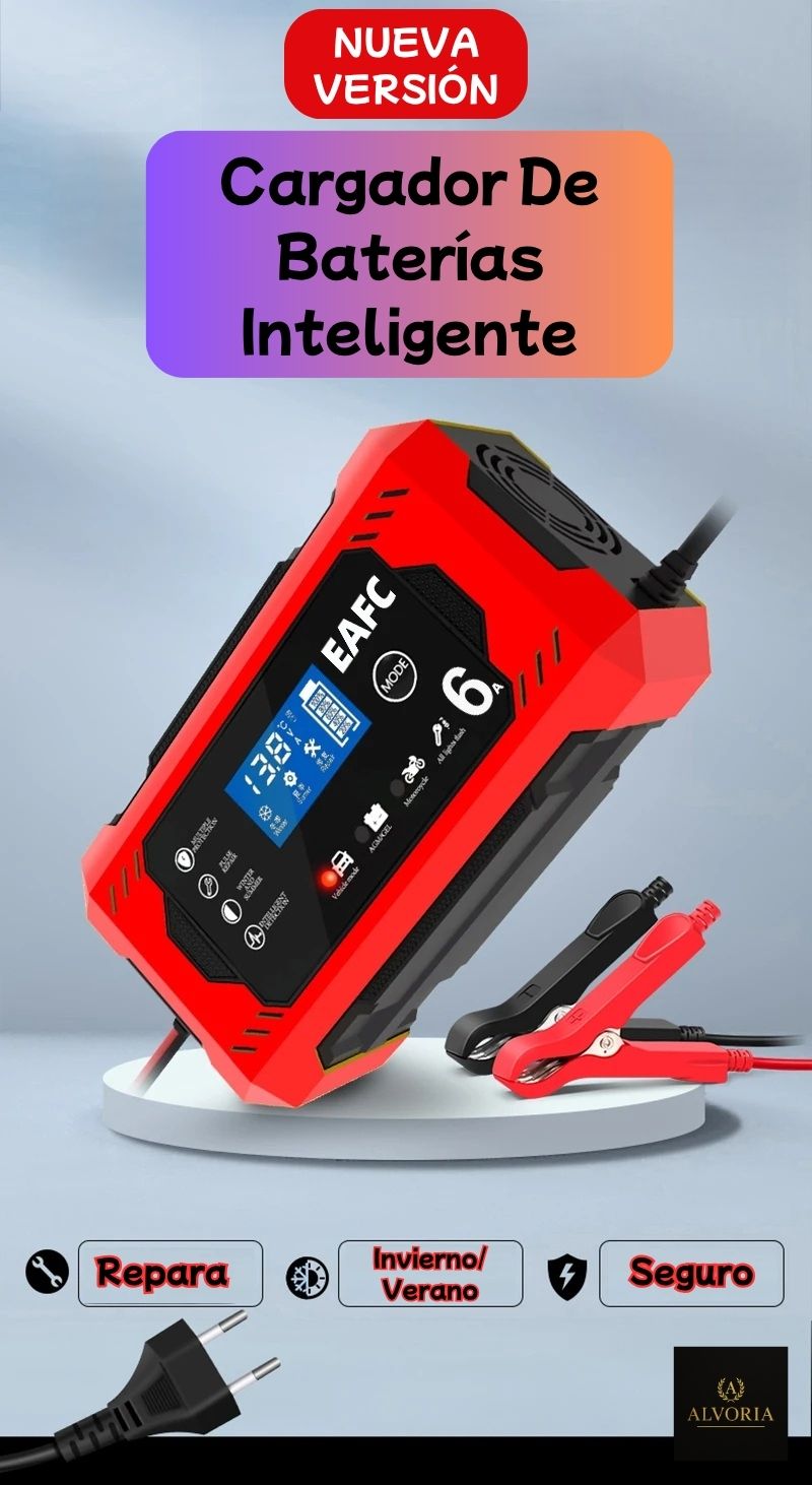 Cargador de Batería Inteligente 12V 6A – Reparación por Pulso, Auto-Stop, Modo Moto y Coche | Para Baterías AGM, GEL, SLA y Plomo-Ácido