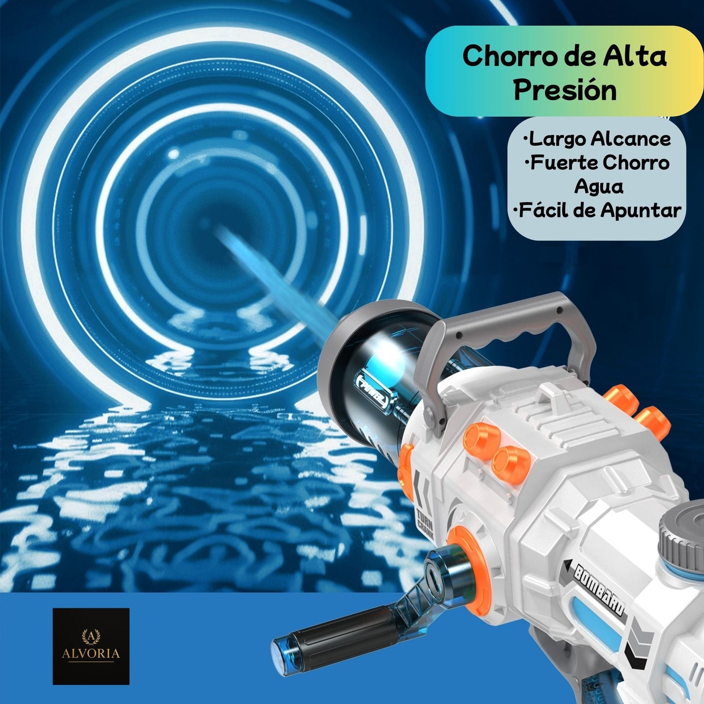 Pistola de Agua Gatling 1000ml | Alta Capacidad | Verano Niños