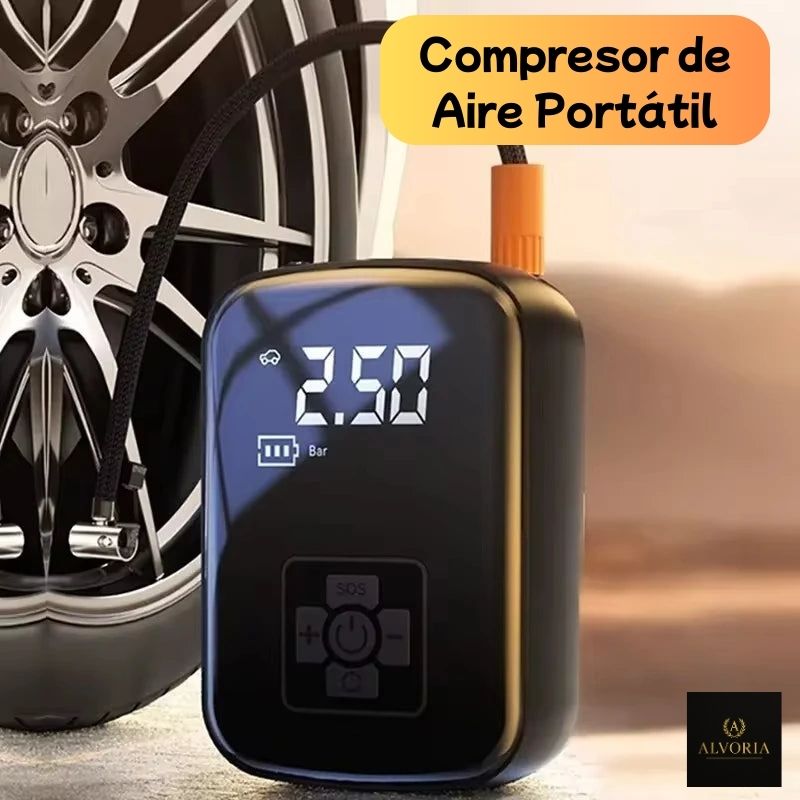 Compresor de Aire Eléctrico Portátil ALVORIA™ | Hinchador Inalámbrico para Coche, Moto, Bicicleta y Balones