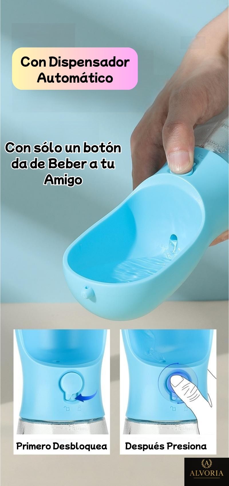 Botella 3 en 1 para Perros | Agua, Comida y Bolsas | Antiderrame