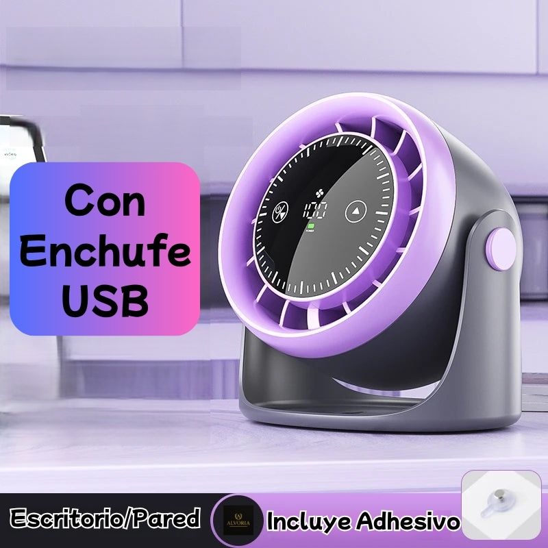Ventilador de Escritorio ALVORIA™ con Luz LED y Control Táctil USB
