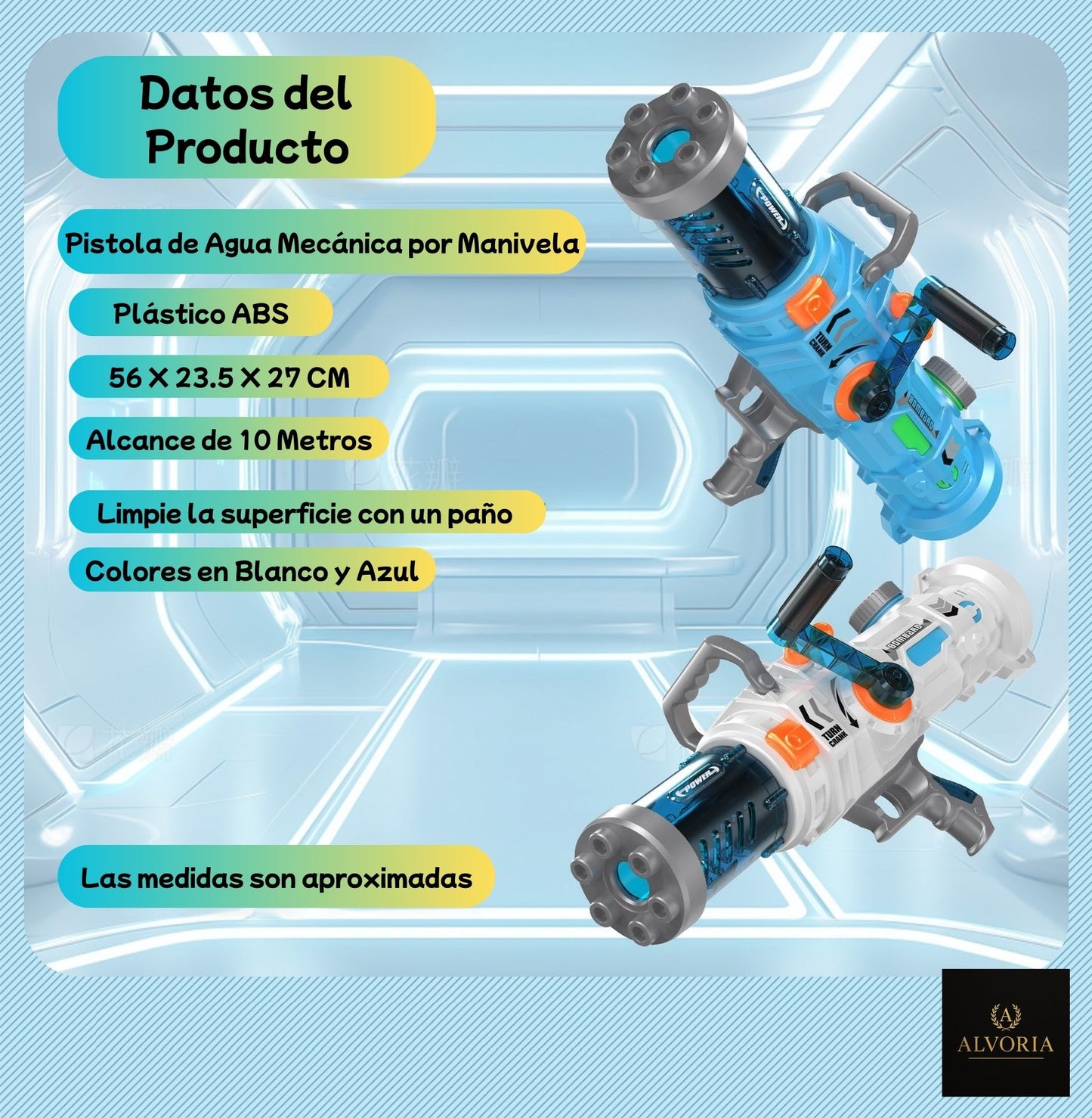 Pistola de Agua Gatling 1000ml | Alta Capacidad | Verano Niños