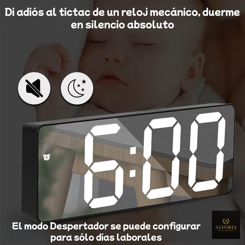 Despertador Digital LED de Mesita con Pantalla Espejo – ALVORIA™ Niños y Adultos
