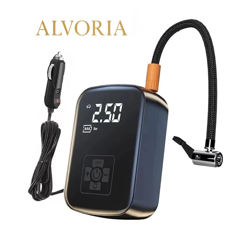 Compresor de Aire Eléctrico Portátil ALVORIA™ | Hinchador Inalámbrico para Coche, Moto, Bicicleta y Balones