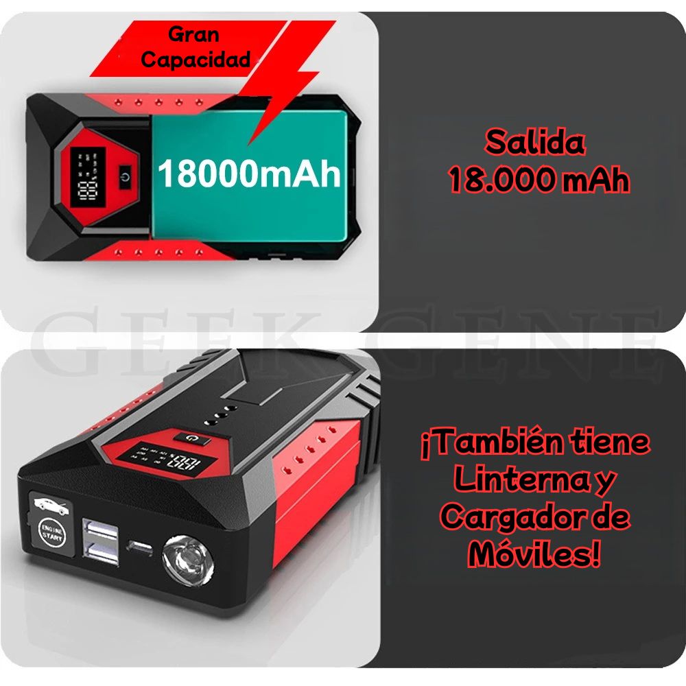 Arrancador de Batería para Coche GKFLY 18000mAh – Power Bank Portátil 12V | Motores Gasolina 6.0L y Diésel 4.0L
