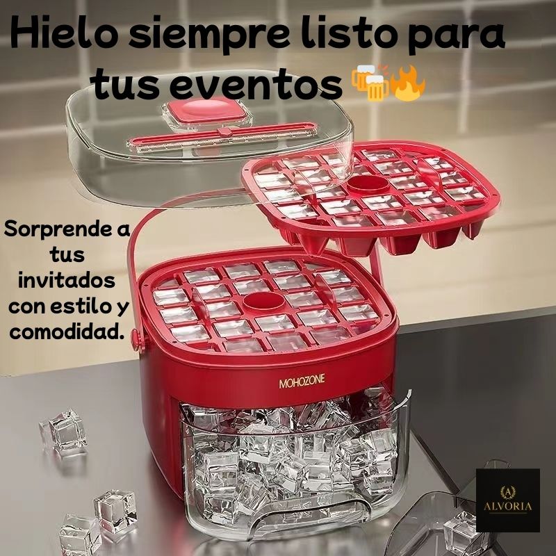Cubo de Hielo 3 en 1 Portátil – Prensa, Almacenaje y Tapadera Hermética | Ideal para Playa, Casa, Piscina y Fiestas