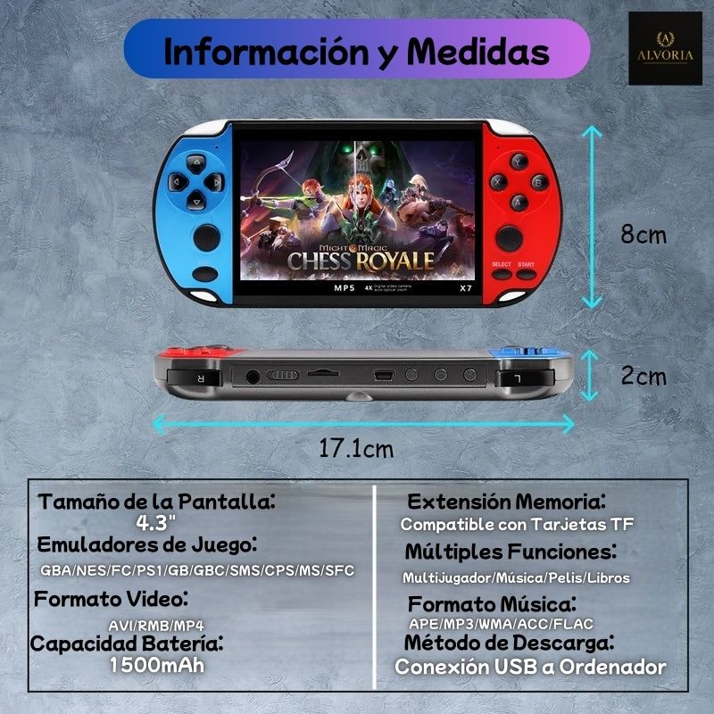 Consola Portátil GAMINJA X7 con 10.000 Juegos – Pantalla HD 4.3" | En Español