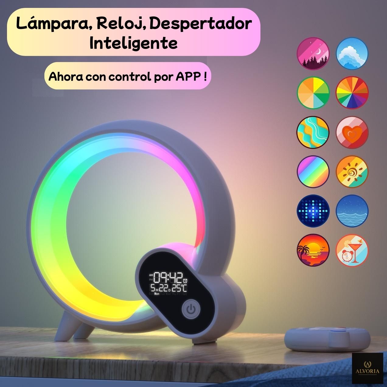 Luz Nocturna Inteligente RGB con Ruido Blanco y Despertador App