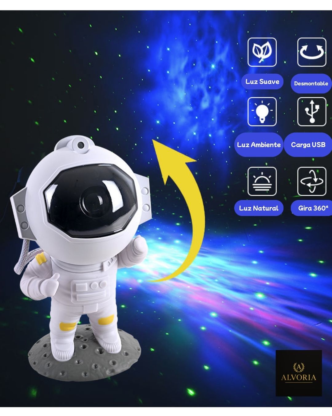 Proyector Astronauta Galáctico con Estrellas – Lámpara LED Infantil