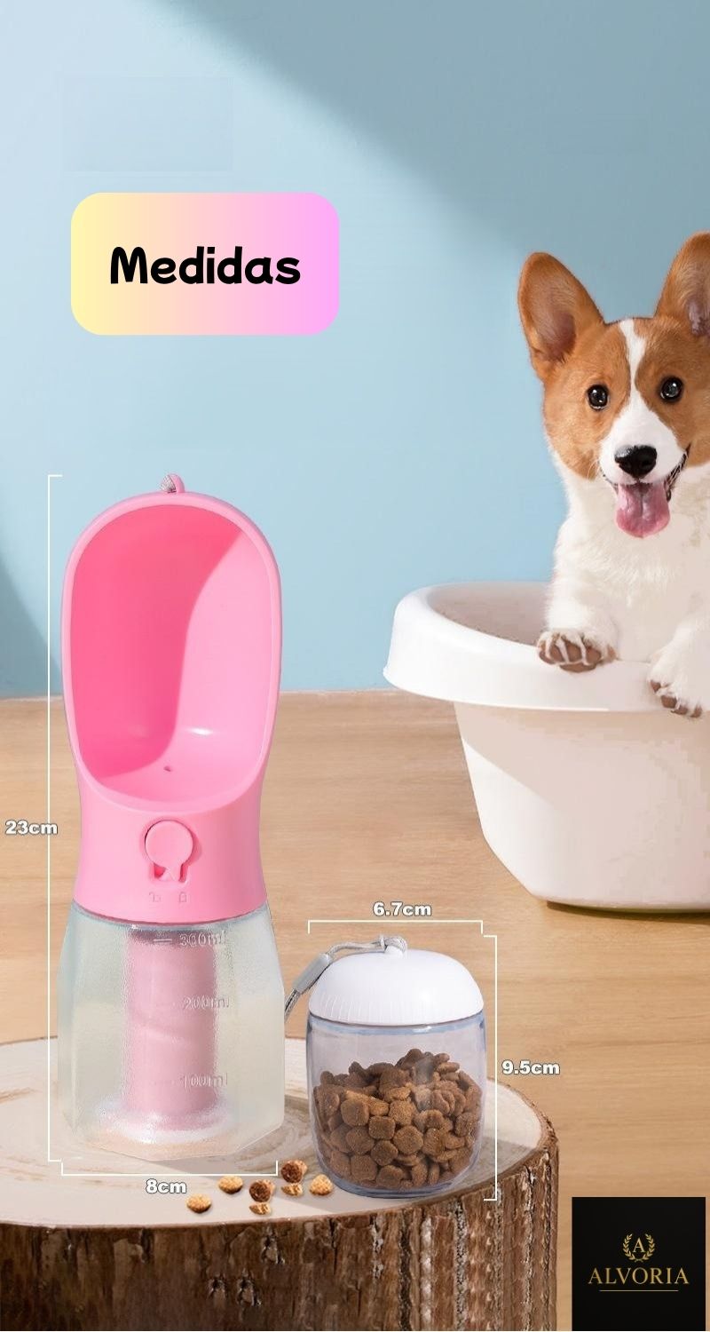 Botella 3 en 1 para Perros | Agua, Comida y Bolsas | Antiderrame
