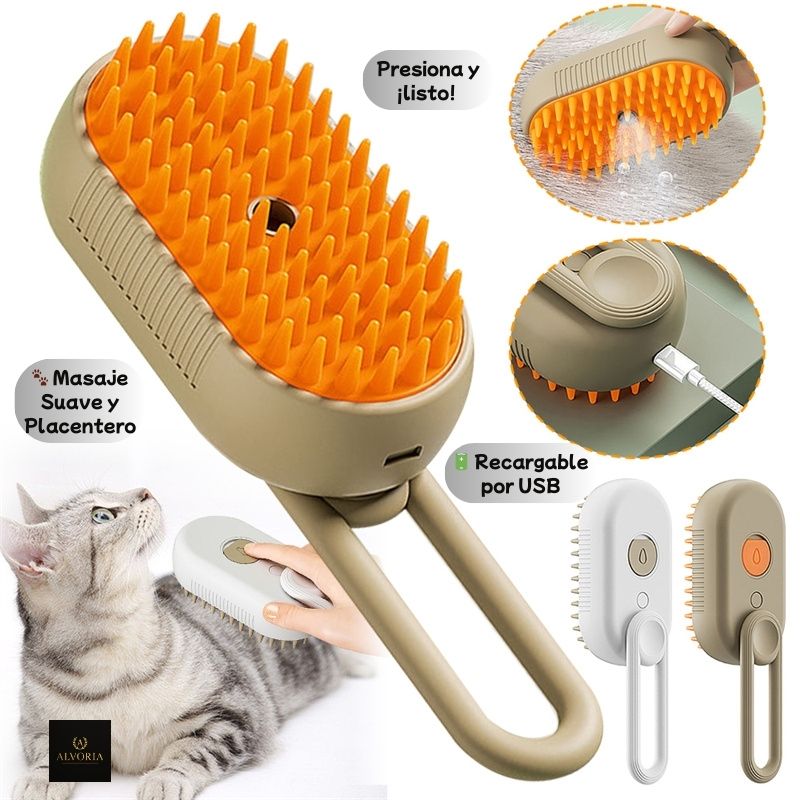 Cepillo Eléctrico 3 en 1 para Mascotas ALVORIA™ con Vapor Antiestático