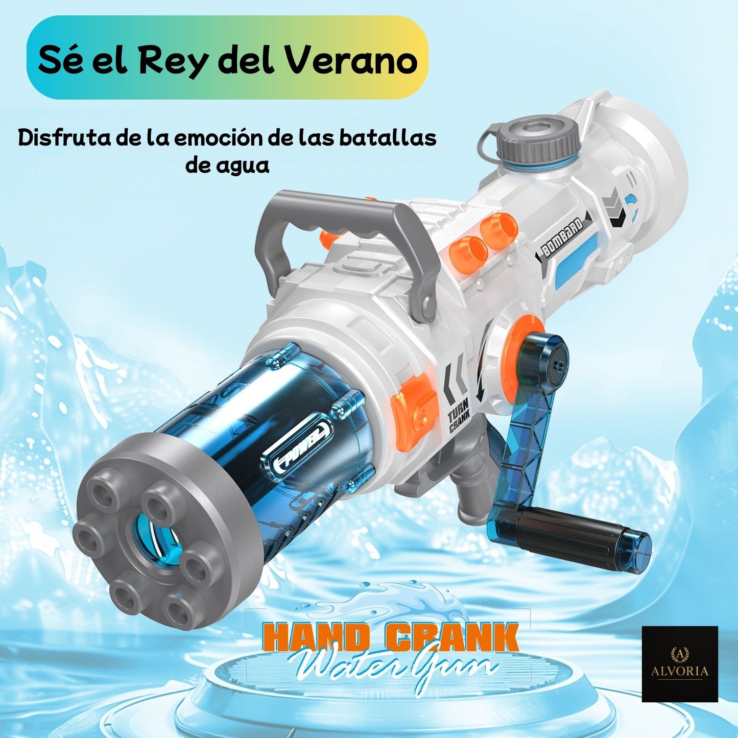 Pistola de Agua Gatling 1000ml | Alta Capacidad | Verano Niños