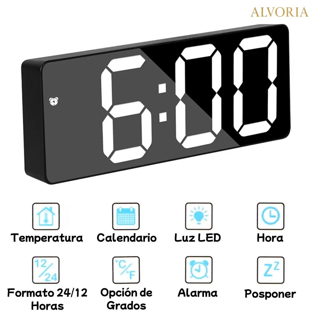 Despertador Digital LED de Mesita con Pantalla Espejo – ALVORIA™ Niños y Adultos
