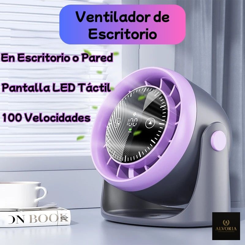 Ventilador de Escritorio ALVORIA™ con Luz LED y Control Táctil USB