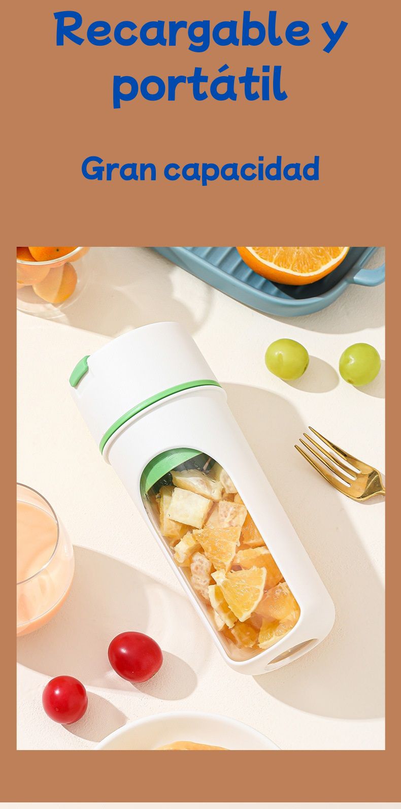 Licuadora Portátil Recargable 450ml | USB | Batidos y Zumos Saludables